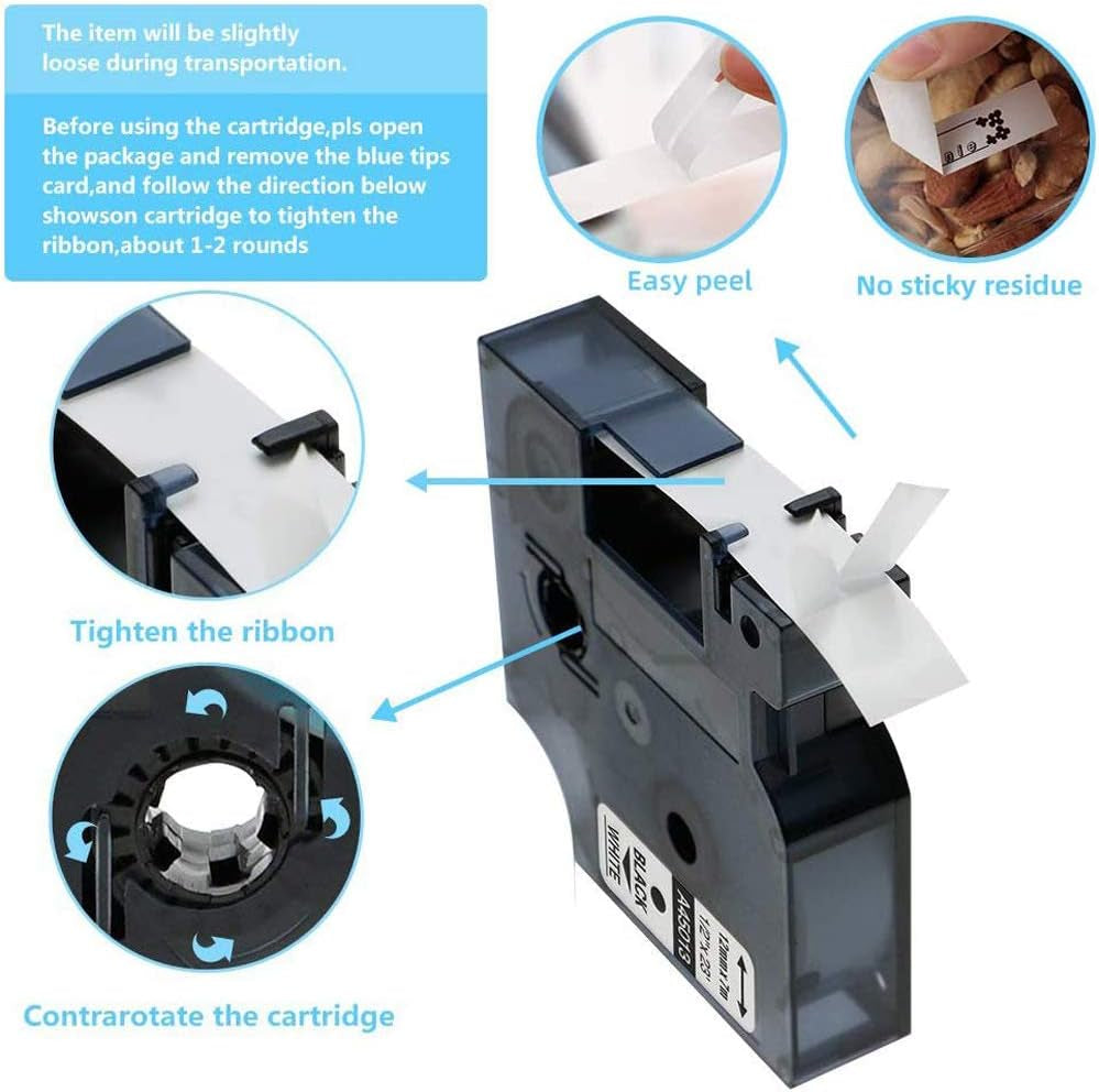 2 Pack Compatible D1 Label Tape 45010/45013 - Black on Clear/White, 1/2 Inch x 23 Ft - Perfect for LabelManager PNP 160 210D 260P 280 360D 420P